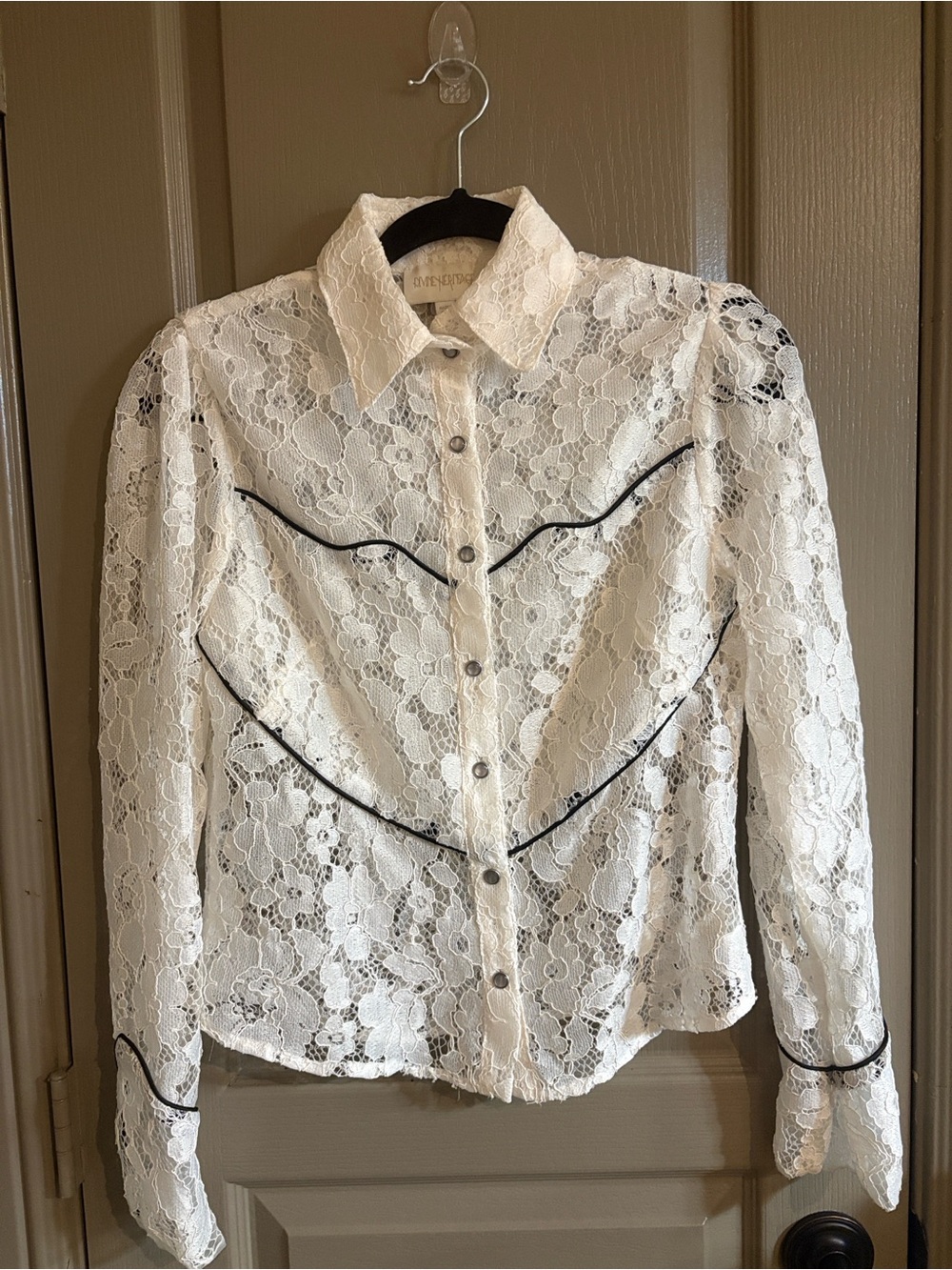Revolve Divine Heritage Cream Lace Button-Down Long sleeve top-Western style